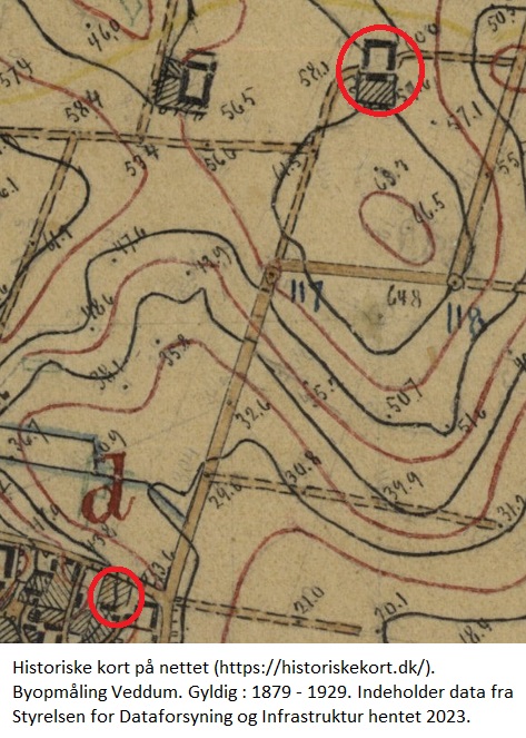 Historiske kort på nettet (https://historiskekort.dk/). Byopmåling Veddum. Gyldig : 1879 - 1929. Indeholder data fra Styrelsen for Dataforsyning og Infrastruktur hentet 2023.