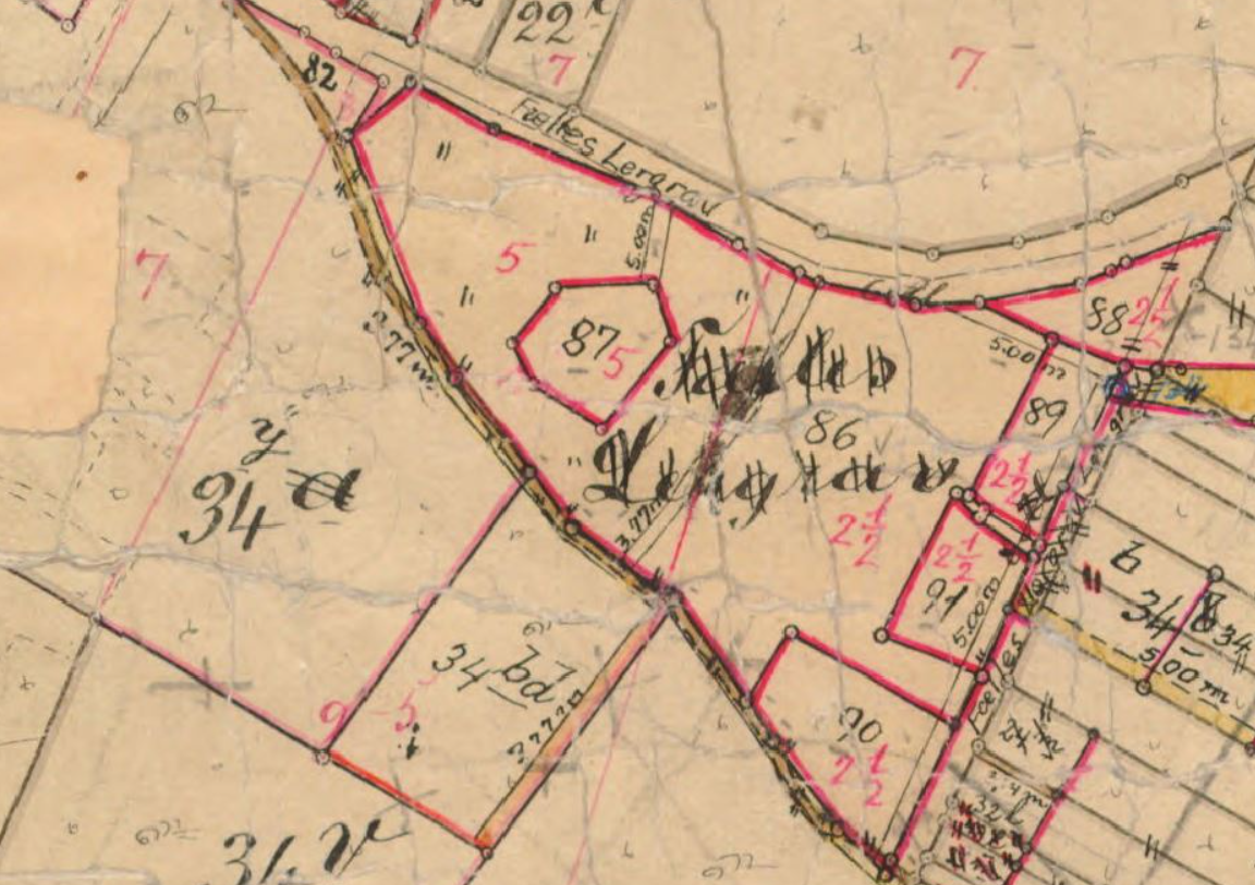 Udstykning af den fælles lergrav i matr. nr. 86 til 91. Matrikkelkort 1896 - 1963 Historiske kort på nettet https://historiskekort.dk/