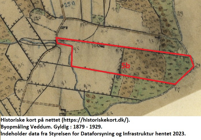 Historiske kort på nettet (https://historiskekort.dk/). Byopmåling Veddum. Gyldig : 1879 - 1929. Indeholder data fra Styrelsen for Dataforsyning og Infrastruktur hentet 2023.