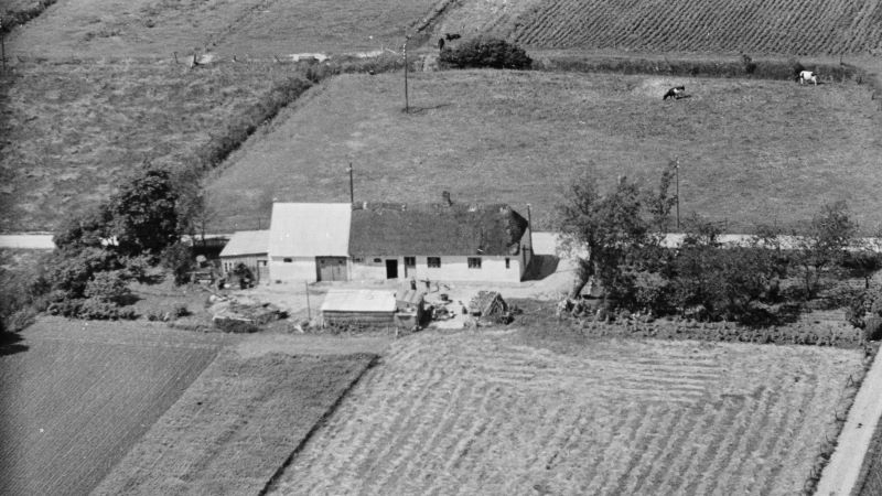 Hos Jens Pedersen 1948 - 1952 Kan det være Erik og Gert på gårdspladsen? Aalborg Luftfoto;  Det Kgl. Bibliotek http://www.kb.dk/danmarksetfraluften/images/luftfo/2011/maj/luftfoto/object1635256