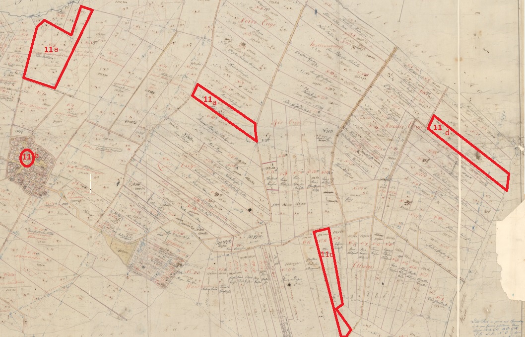 Matr. 11. Historiske kort på nettet (https://historiskekort.dk/). Matrikelkort Veddum By, Skelund (0641052 1814) Gyldig : 1814 - 1866 Målestok: 4000. Indeholder data fra Styrelsen for Dataforsyning og Infrastruktur hentet 2023.
