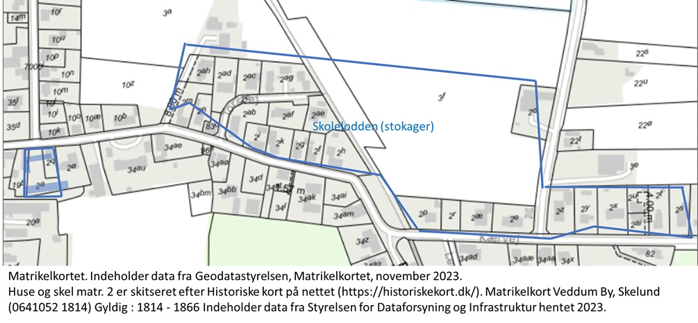 Historiske kort (https://historiskekort.dk/). Matrikelkort Veddum By, Skelund (0641052 1814) Gyldig : 1814 - 1866 Målestok: 4000. Indeholder data fra Styrelsen for Dataforsyning og Infrastruktur hentet 2023.